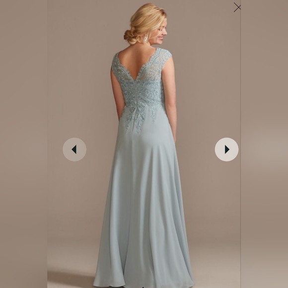 Oleg Cassini scalloped lace v-neck chiffon dress - Picture 5 of 6